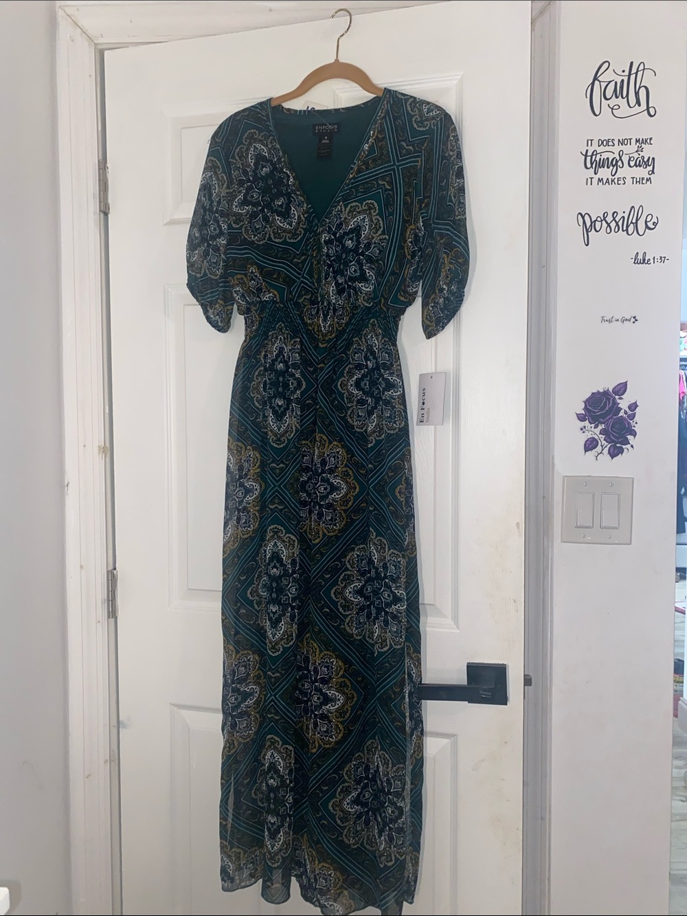 Enfocus Studio Women's Teal Floral Maxi Dress - Elegant V-Neck